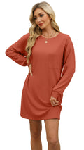 WIHOLL Fall Long Sleeve Mini Dress with Pockets Caramel Size L