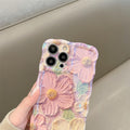 Iphone 15 Pro Case, Colorful Retro Oil Painting Printed Flower Laser Glossy Patt