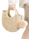 Garemcy Women's Straw Crossbody Mini Travel Shoulder Tote Bag Beige