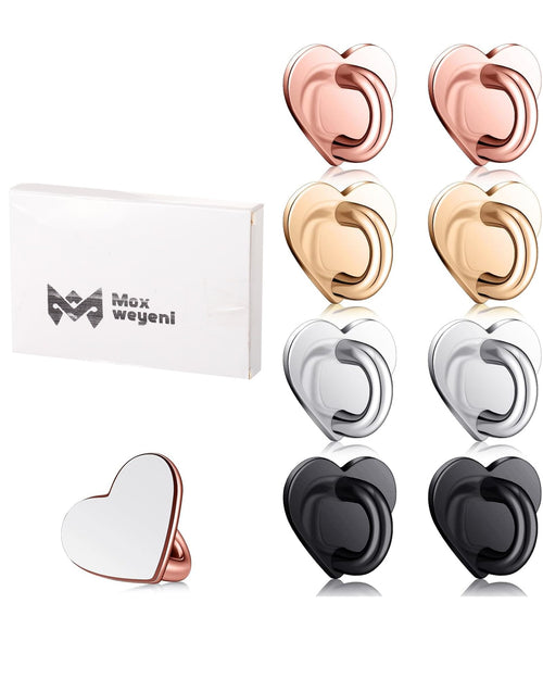 Phone Finger Ring Grips 8 Pack — Adhesive Heart Hook Loop Stand for DIY Hanging,