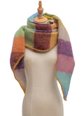 Wander Agio Women Shawl Winter Wrap Cashmere Plaid Scarf Yellow Blue Pink 6