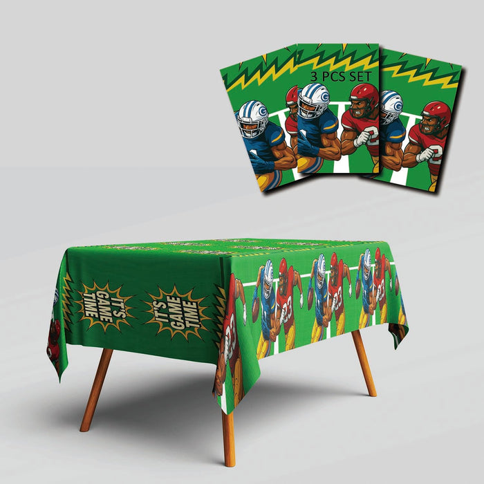 Bambluby Football Party Tablecloth 3 Pack 108x54in Comic Style Disposable