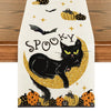 Artoid Mode Halloween Table Runner Black Cat Pumpkins Moon 13x72 Inch Beige