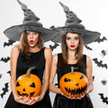 JenPen 2 Pcs Large Halloween Witch Hat Women Velvet Ruched Wide Gray One Size