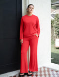 C202 Women's Two Piece Sweatsuit Tracksuit Casual Chic Scarlet Size L