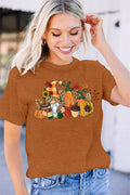 MAIHUN Womens Thanksgiving Shirt Cute Gnomes Pumpkin Fall Short Sleeve Size S