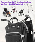 YMU Wheelchair Backpack Bag Large Insulated Pocket Black Shoulder Strap