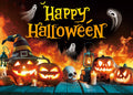 Happy Halloween Backdrop Ghost Pumpkin Flame Haunted House Party Banner 6x4FT