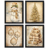 JXREQ Vintage Christmas Wall Art Prints 8x10 Snowman Tree Set of 4 Unframed