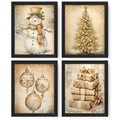 JXREQ Vintage Christmas Wall Art Prints 8x10 Snowman Tree Set of 4 Unframed
