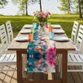 Perdecor Spring Hummingbird Pink Petals Table Runner 13x70in Cotton Linen