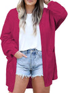 Eytino Womens Plus Size Casual Open Front Long Sleeve Red Dahlia Size 2XL