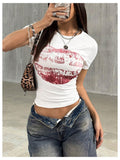 SOLY HUX Women's Y2k Vintage Graphic Crop Top White Graphic Size M