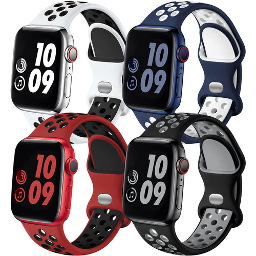 Watch Sport Bands 4 Pack — Breathable Silicone Straps for Series 1-11, SE & Ultr