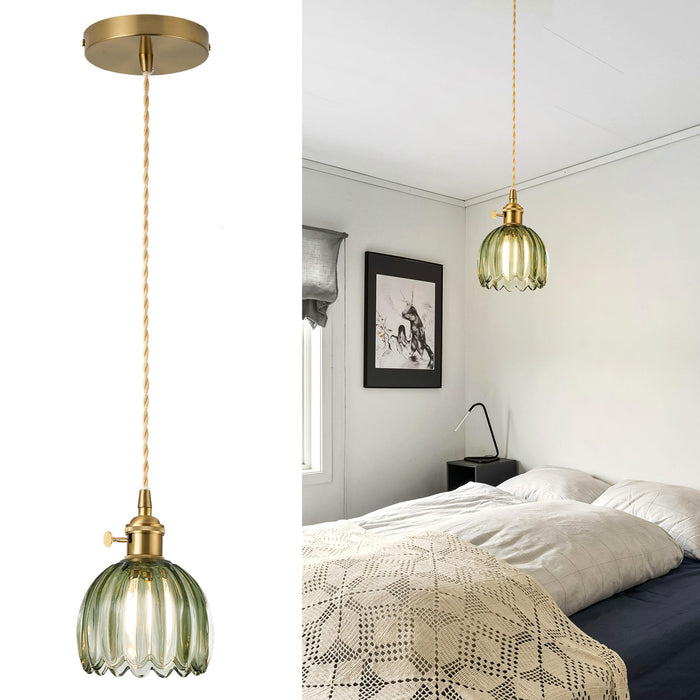 puncoll Vintage Small Pendant Light Green Glass Kitchen Island H2509-GR