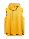 VIPWOLF Men's Sleeveless Hoodie Tank Top Drawstring High Low Hem Yellow Size L
