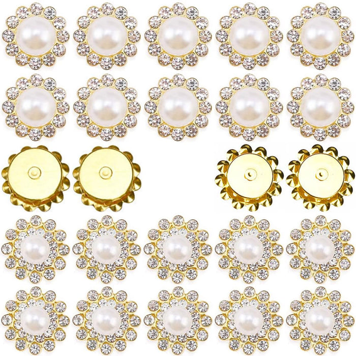TKDUJH 100pcs Crystal Gem Sew On Rhinestone Pearl White 12mm 14mm Flower