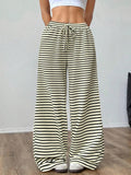 GUOLEZEEV Women Lounge Pants Elastic Waist Striped Y2K Sleepwear Black Apricot L