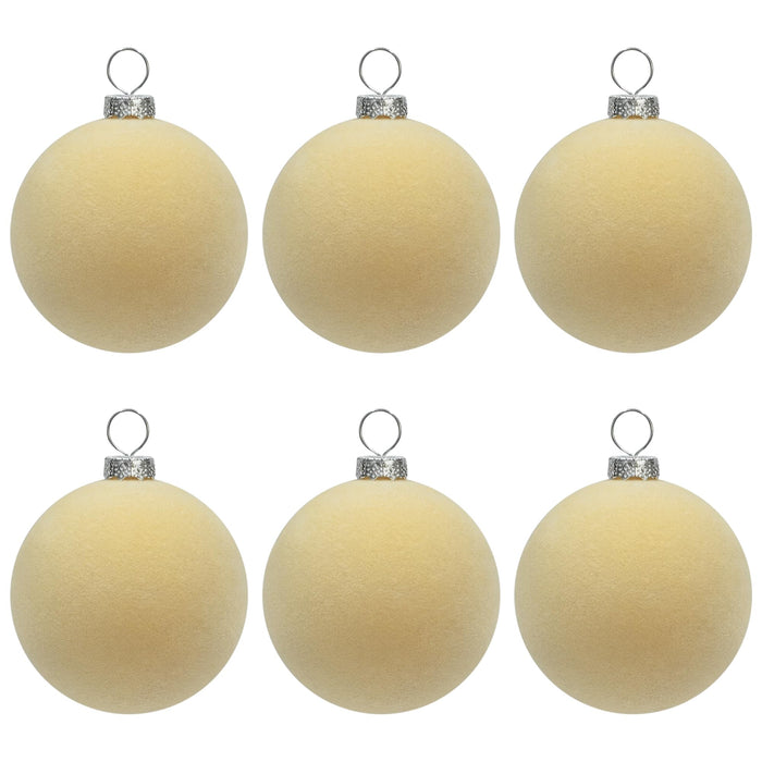 KI Store Beige Velvet Christmas Balls Ornaments 6pcs 2.36in Party Decor