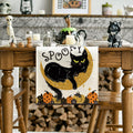 Artoid Mode Halloween Table Runner Black Cat Pumpkins Moon 13x72 Inch Beige
