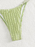 GORGLITTER Women's Lace Bikini Set Halter Triangle Thong Green Frill Size XL