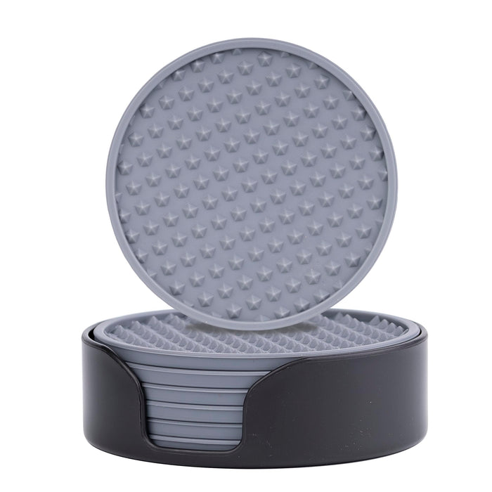 Drink Coasters 6 Pack with Holder — Non-Slip Non-Stick Cup Mat for Hot & Cold Dr