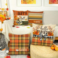 4TH Emotion Fall Pillow Covers 18x18 White Pumpkin Check Set of 4