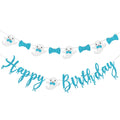 Vofrise Blue Halloween Birthday Banner Glitter Bow Tie Ghost Garland