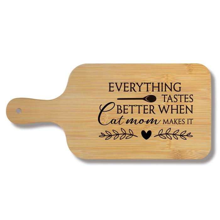 FONDCANYON Cat Mom 15x7 Cutting Board with Handle Kitchen Gift