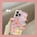 Iphone 15 Pro Case, Colorful Retro Oil Painting Printed Flower Laser Glossy Patt