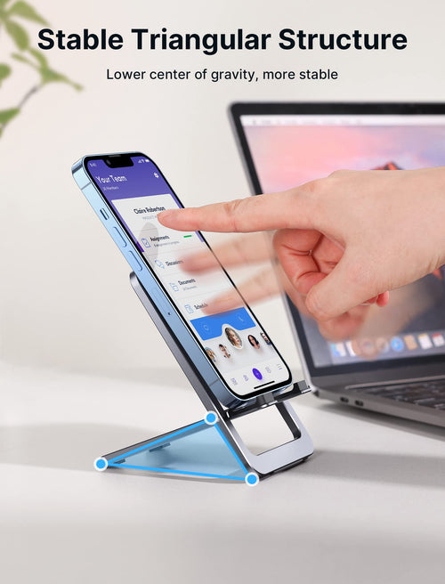 Aluminium Phone Stand for Desk — Adjustable Portable Holder for iPhone 17/16/15/