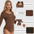 +MD Round Neck Bodysuit Long Sleeve Slimming Waist Coffee Size M