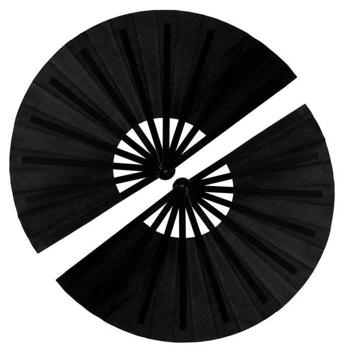GeGeYa 13inch Large Rave Fan Foldable Hand Fans Black 2 Packs