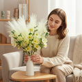 NoriStyle Silk White Artificial Poppy Flowers 6 Pcs Long Stems Indoor Decor