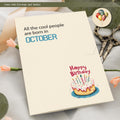 MOSSSH October Birthday Cards with Envelope Sticker Black Letter Print