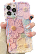 Iphone 15 Pro Case, Colorful Retro Oil Painting Printed Flower Laser Glossy Patt