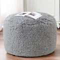 HIGOGOGO Round Faux Fur Stuffed Pouf Ottoman 26x18 Light Grey