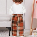 TITKKOP Toddler Baby Girl Ribbed Top Plaid Pants Belt Set Orange Grid Size 4-5T