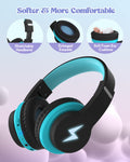 Kids Headphones, Wireless, LED Lights, Built-in Mic, Volume Limited - Blue