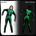 XXLOG Glow in the Dark Skeleton Costume Hooded Jumpsuit Halloween Cosplay Adult