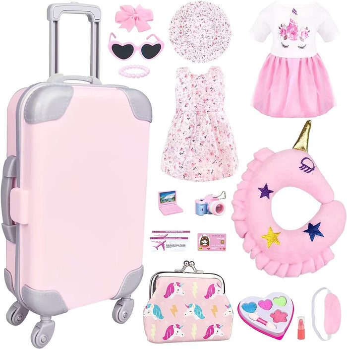 17Pcs 18 Inch Girl Doll Clothes and Accessories Doll Accessories Case Luggage