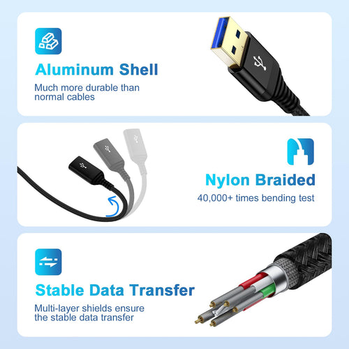 3.0 Extension Cable 10FT — 5Gbps Fast Data Transfer Type-A Male to Female for Ke