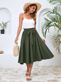 Poplab Women's Elastic High Waist Pleated A-Line Midi Skirt Army Green Size 2XL
