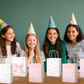 BOXOB Pink Bow Gift Bags 12pcs 8.27x6.3x3.15in Pink White Party Favor