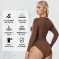 +MD Round Neck Bodysuit Long Sleeve Slimming Waist Coffee Size M