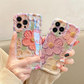 Iphone 15 Pro Case, Colorful Retro Oil Painting Printed Flower Laser Glossy Patt