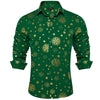 DiBanGu Mens Christmas Long Sleeve Button Down Shirt Green Gold Snowflake Size S