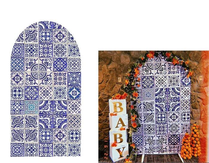 Arch Backdrop Cover Patchwork Tile Arched Stand Covers Stretchy Banner (4X7ft)