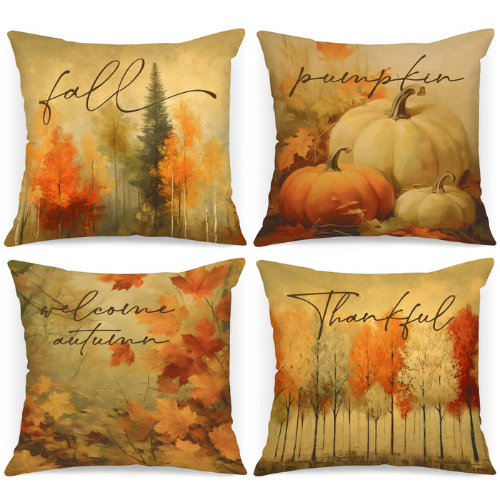 Benjia 20x20 Throw Pillow Covers Set of 4 Watercolor Forest Pumpkin Autumn