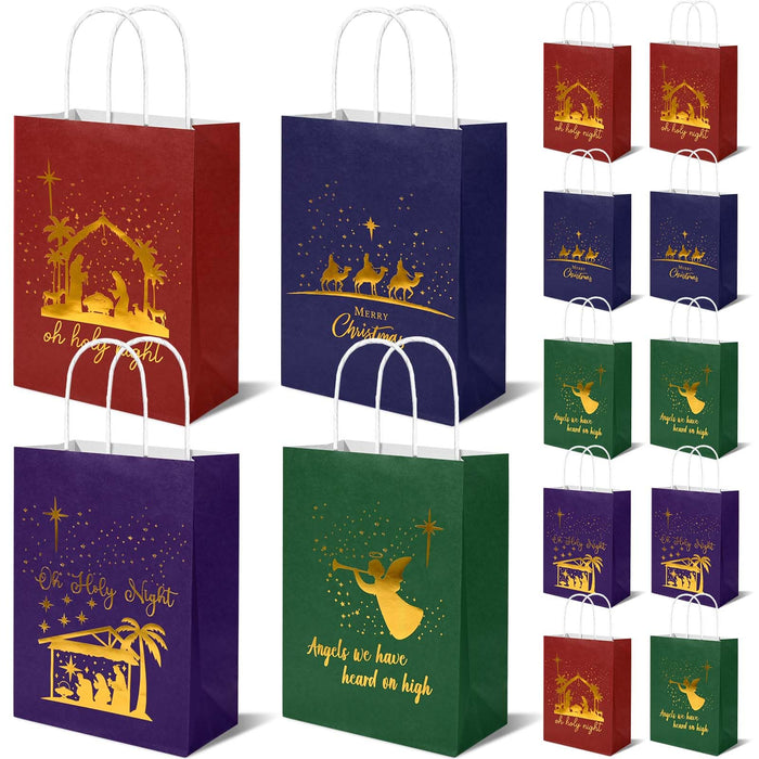 Bolsome 24Pcs Christmas Nativity Gift Bags Red Green Blue Gold Foil